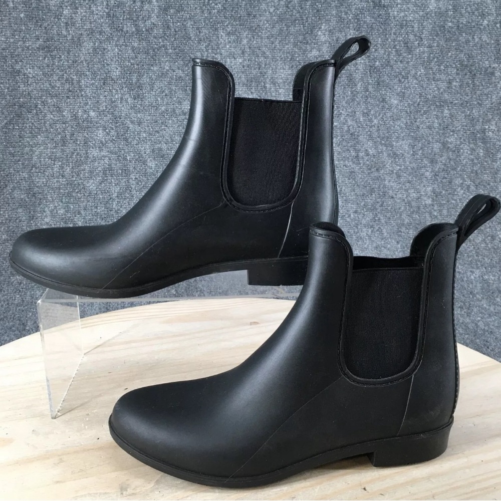 Merona Boots Womens Pull On Chelsea Ankle Rain Boot Black Rubber Low Heels